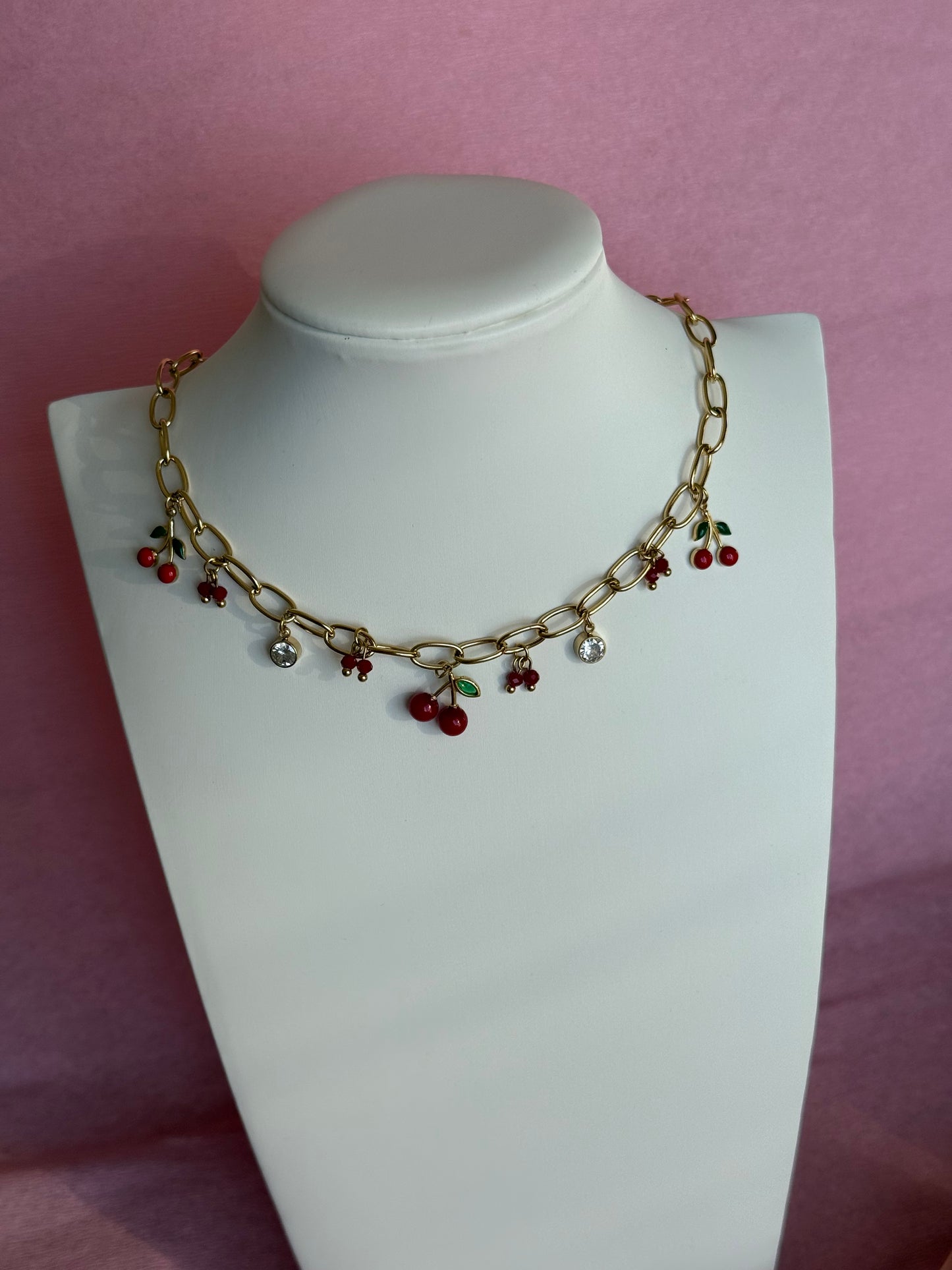 Lizea | Collier cerise en acier inoxydable